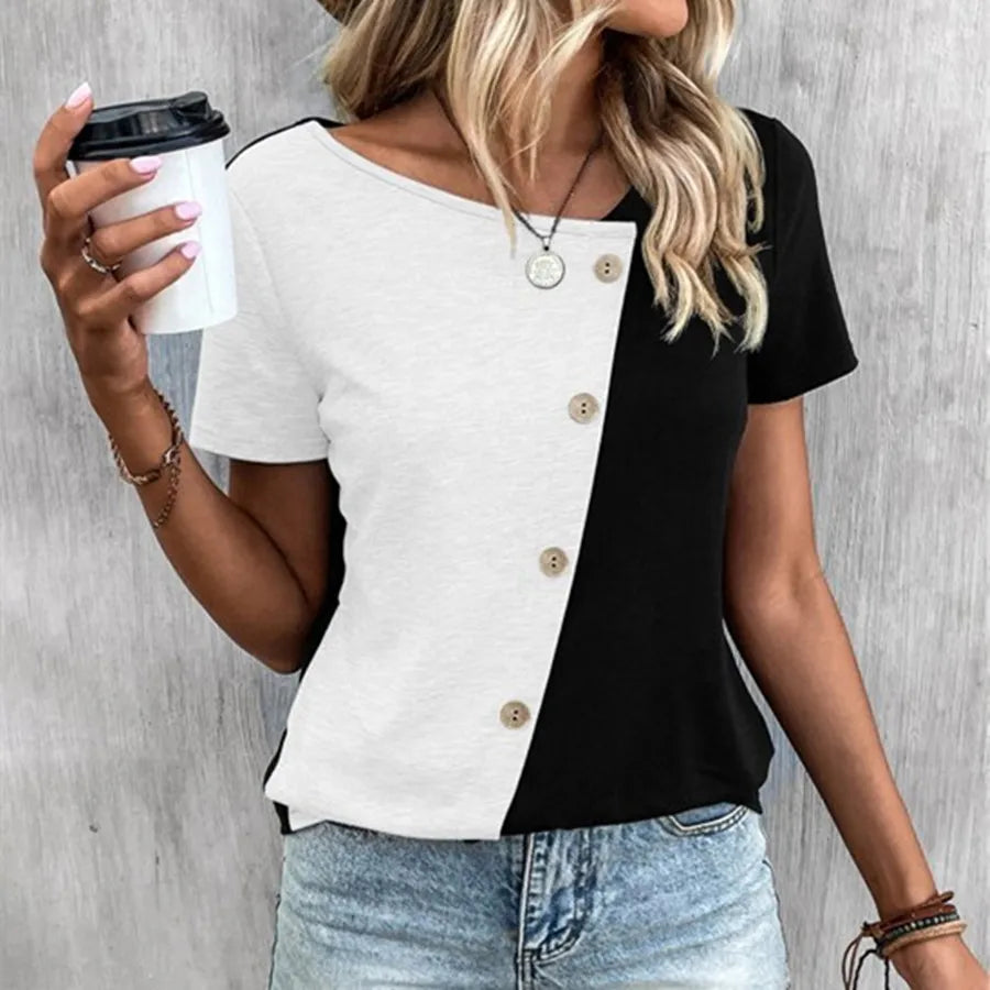 Mila | Classic Button-Up Asymmetrical T-Shirt