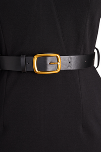 CATHERINE | REFINED BLACK BELTED DRESS