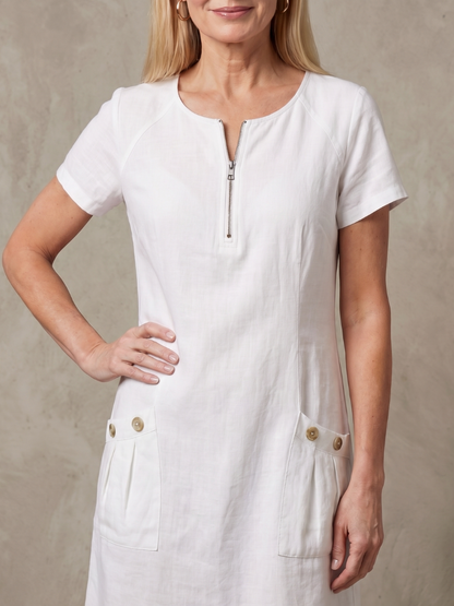 BONNIE | Cotton Linen Zip Dress With Pockets