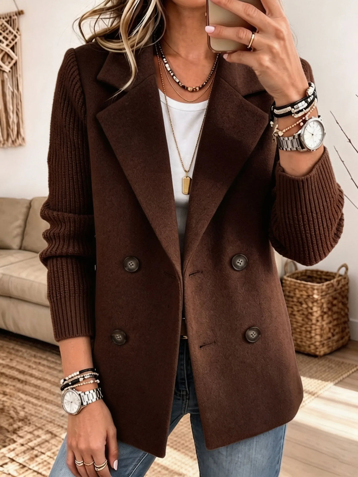 Vivienne™ | Elegant Blazer with Knit Sleeves