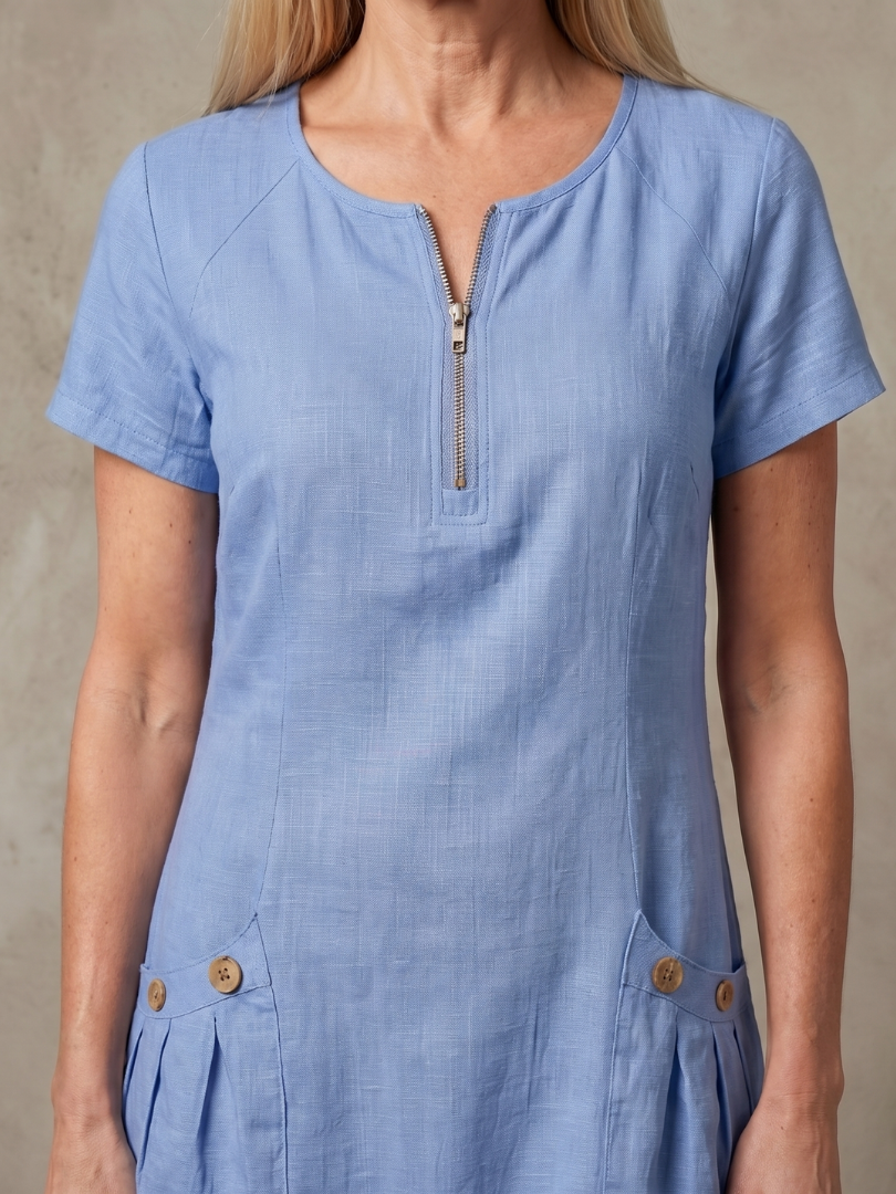 BONNIE | Cotton Linen Zip Dress With Pockets