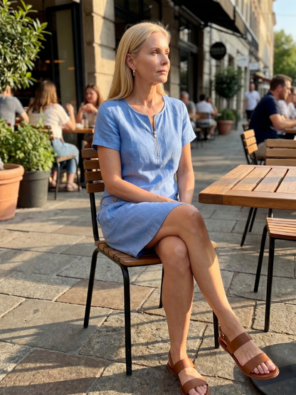 BONNIE | Cotton Linen Zip Dress With Pockets