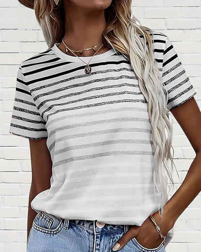 Kellie - T-Shirt Round Neck Short Sleeve Striped