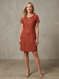 BONNIE | Cotton Linen Zip Dress With Pockets