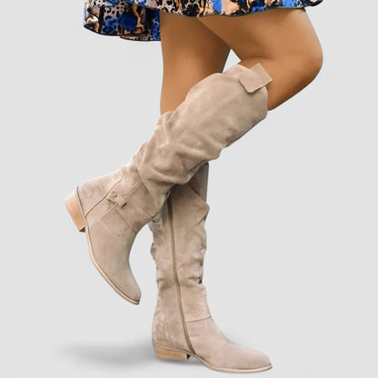 Natalie™ | Suede-Look Knee-High Low-Heel Boots