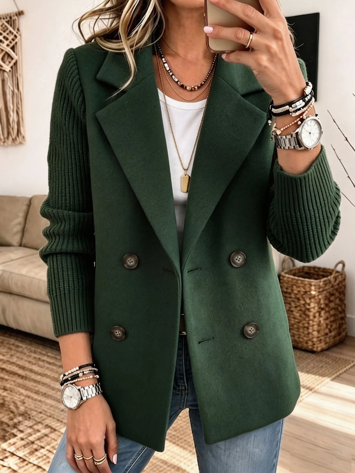 Vivienne™ | Elegant Blazer with Knit Sleeves