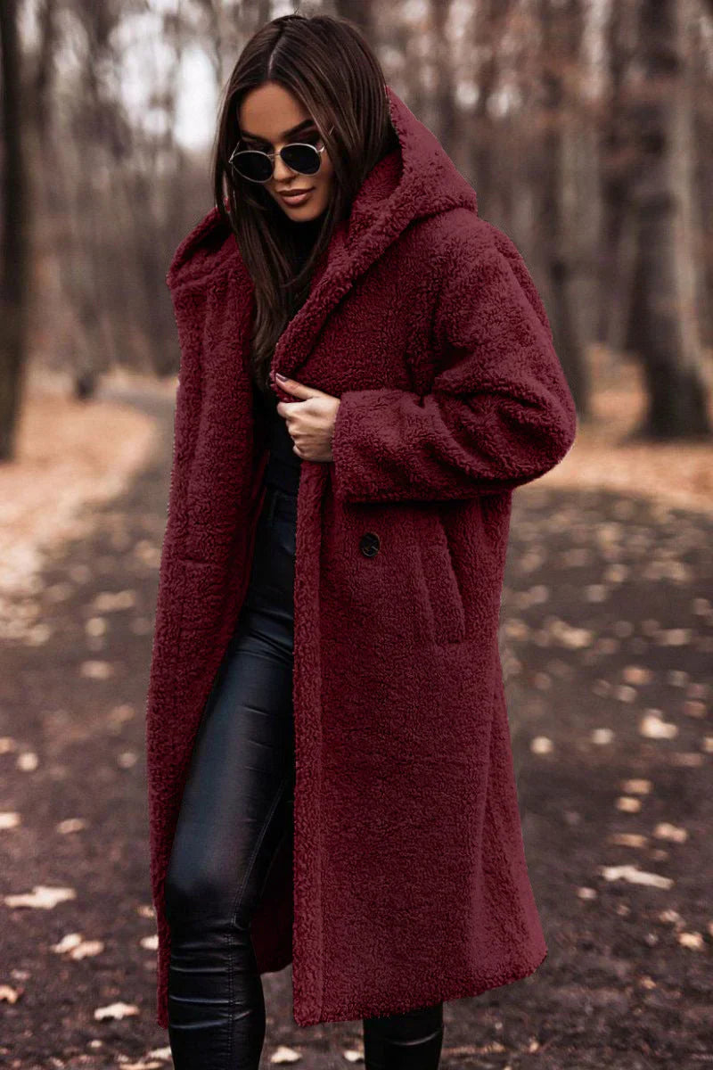 ARVIA - long teddy coat with hood