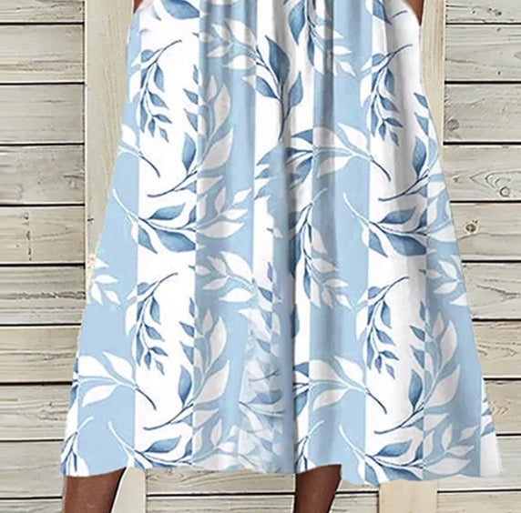 Mary™ | Unique Blue Plant Print Midi Dress With Jacket