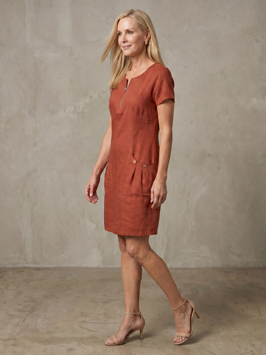 BONNIE | Cotton Linen Zip Dress With Pockets
