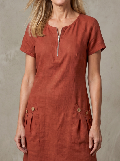 BONNIE | Cotton Linen Zip Dress With Pockets