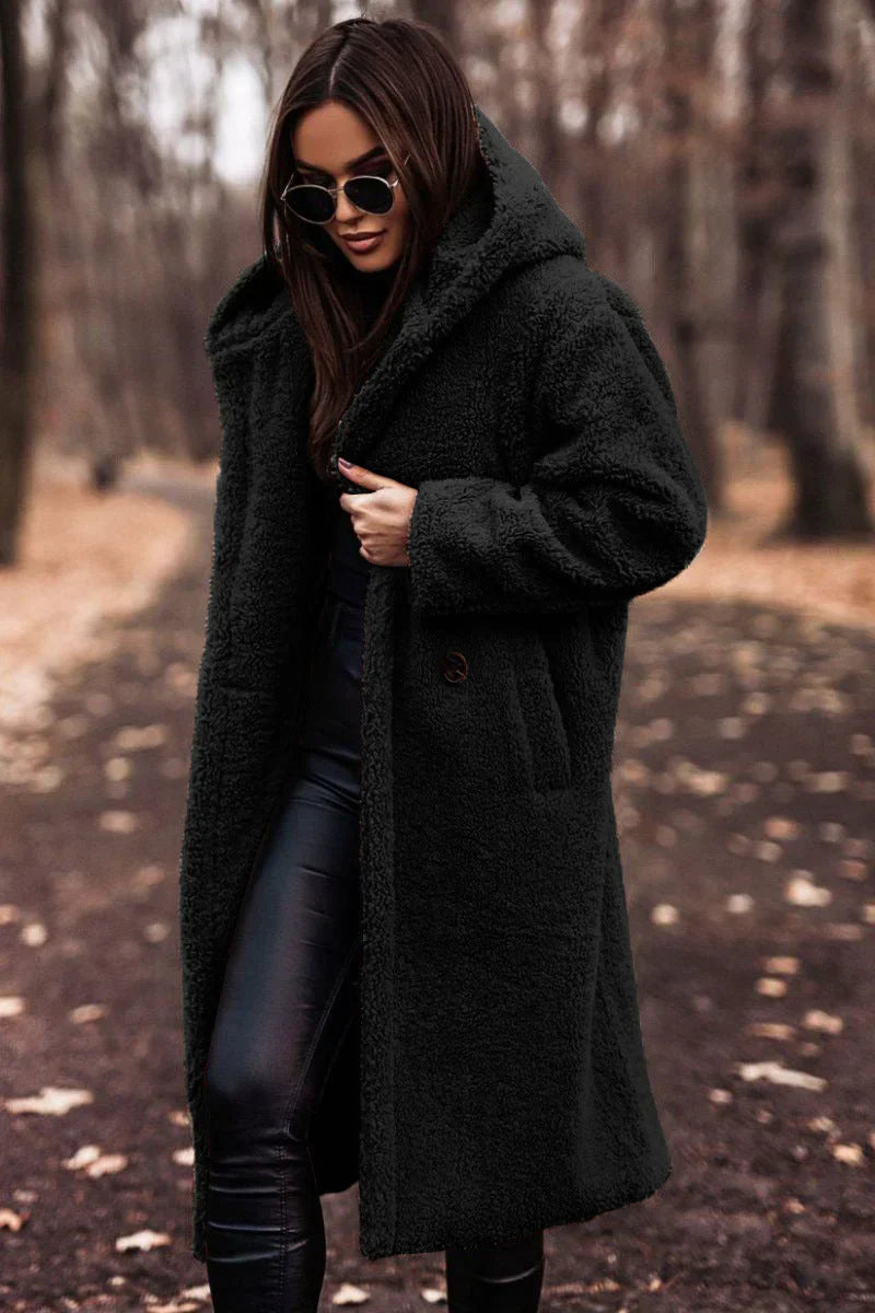 ARVIA - long teddy coat with hood