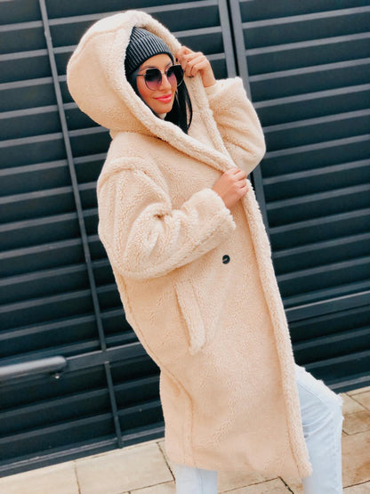 ARVIA - long teddy coat with hood