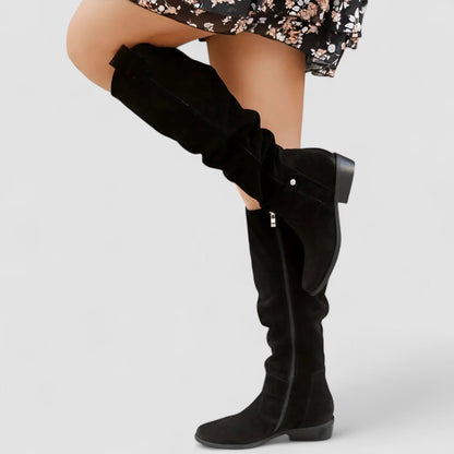 Natalie™ | Suede-Look Knee-High Low-Heel Boots