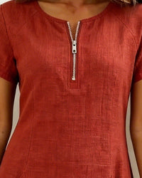 Bonnie | Cotton Linen Zip Dress With Pockets