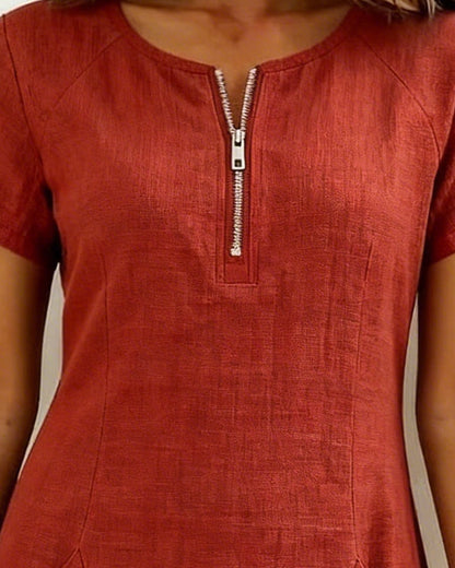 Bonnie | Cotton Linen Zip Dress With Pockets
