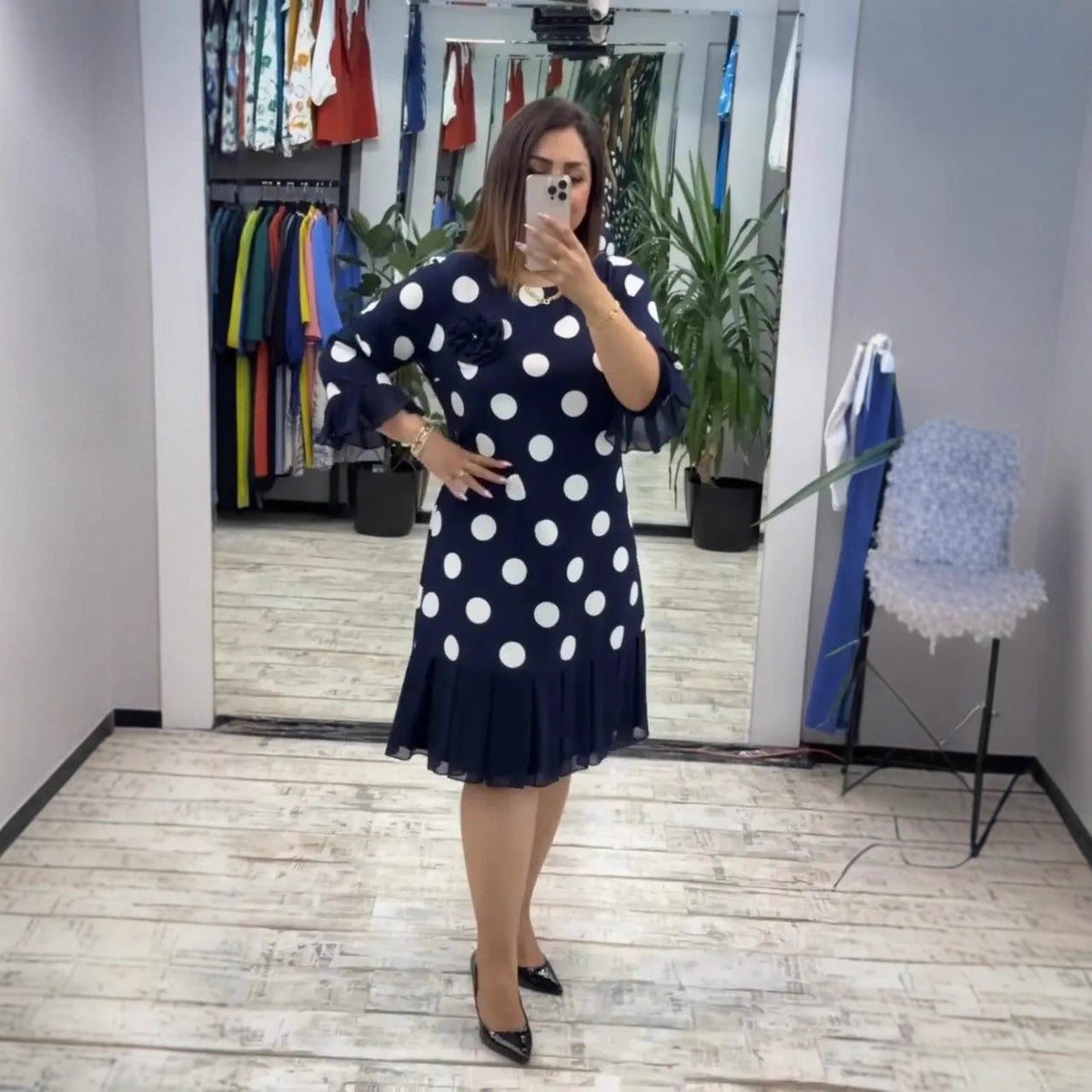 VICTORIA | PLEATED POLKA DOT DRESS