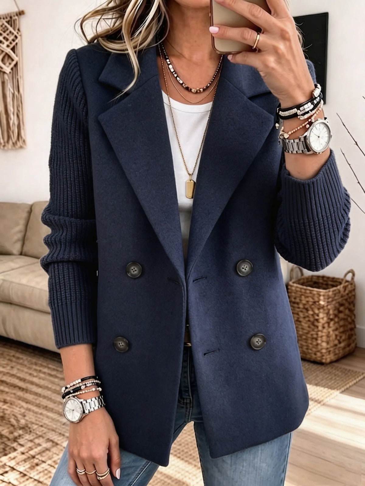 Vivienne™ | Elegant Blazer with Knit Sleeves
