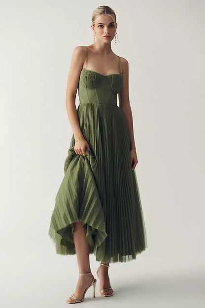Claire | Women’s Asymmetrical Draped Tulle Pleated Dress