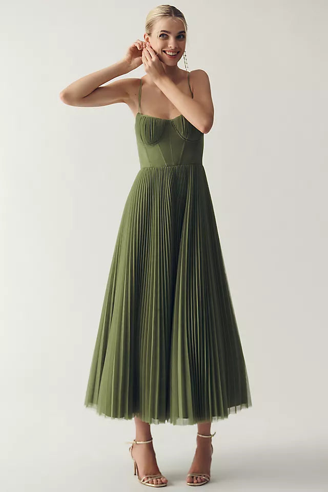 Claire | Women’s Asymmetrical Draped Tulle Pleated Dress