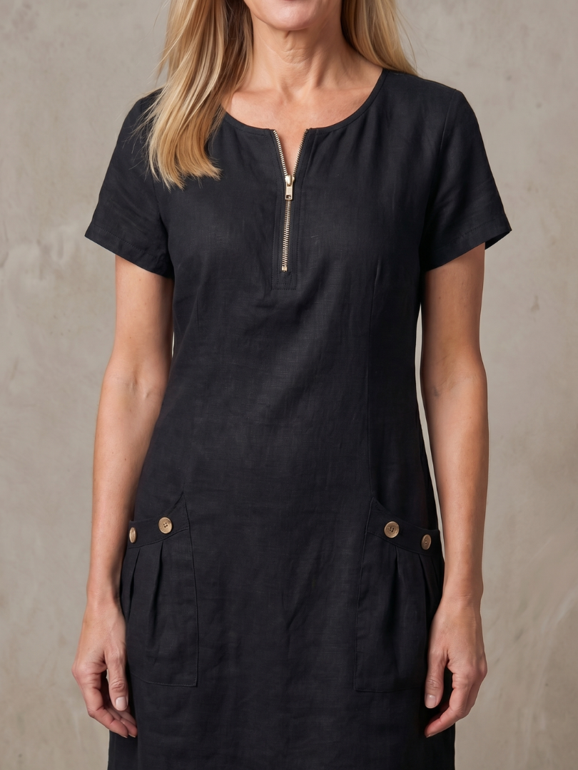 BONNIE | Cotton Linen Zip Dress With Pockets