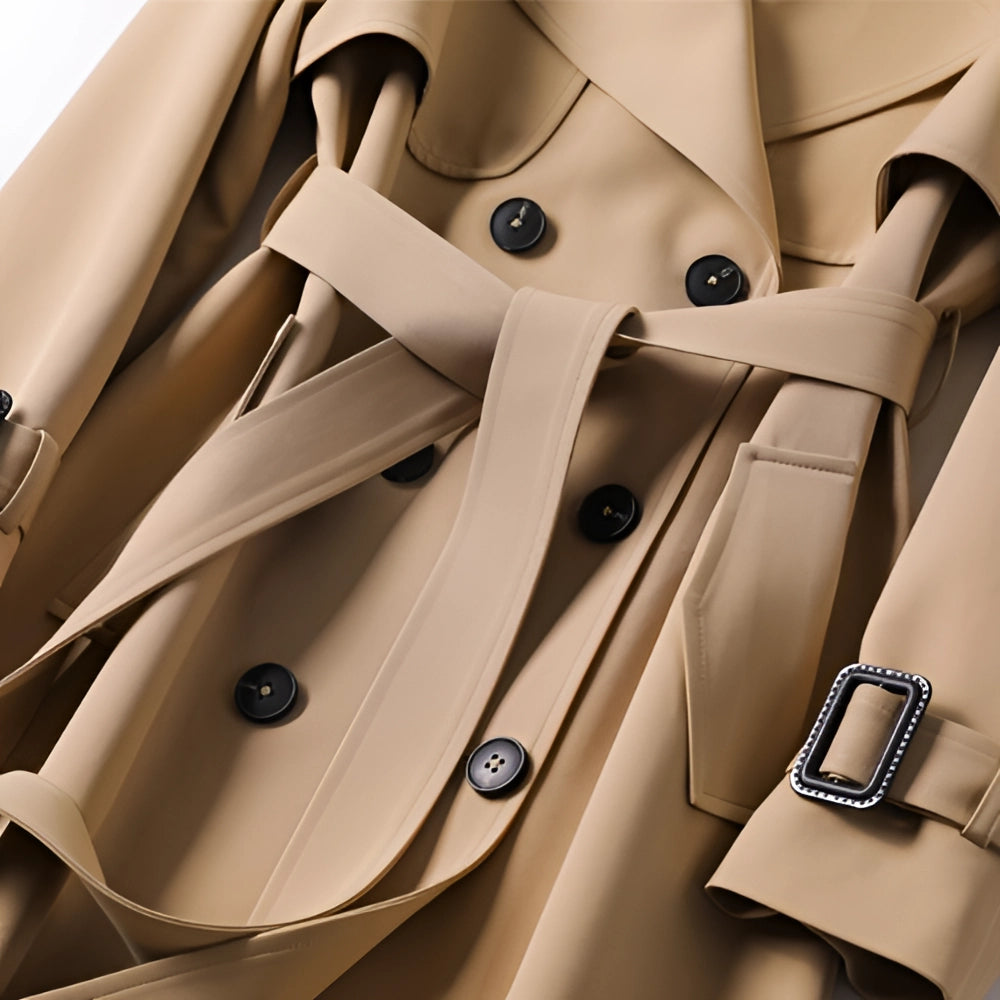 Avery | Double-Breasted Long Trench Coat with Belt