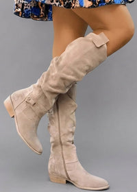 Natalie™ | Suede-Look Knee-High Low-Heel Boots