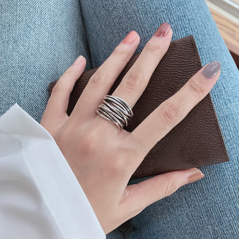 Mae - Adjustable Layered Silver Ring