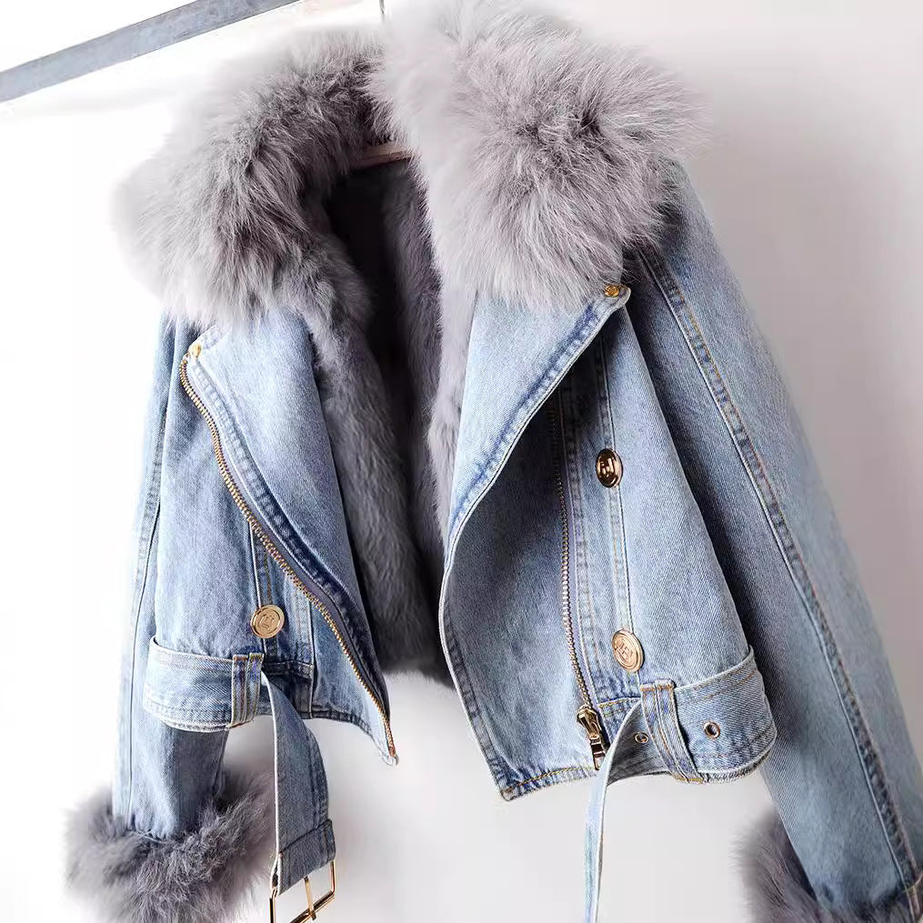 Olivia | Slim Fit Fur Lined Denim Jacket