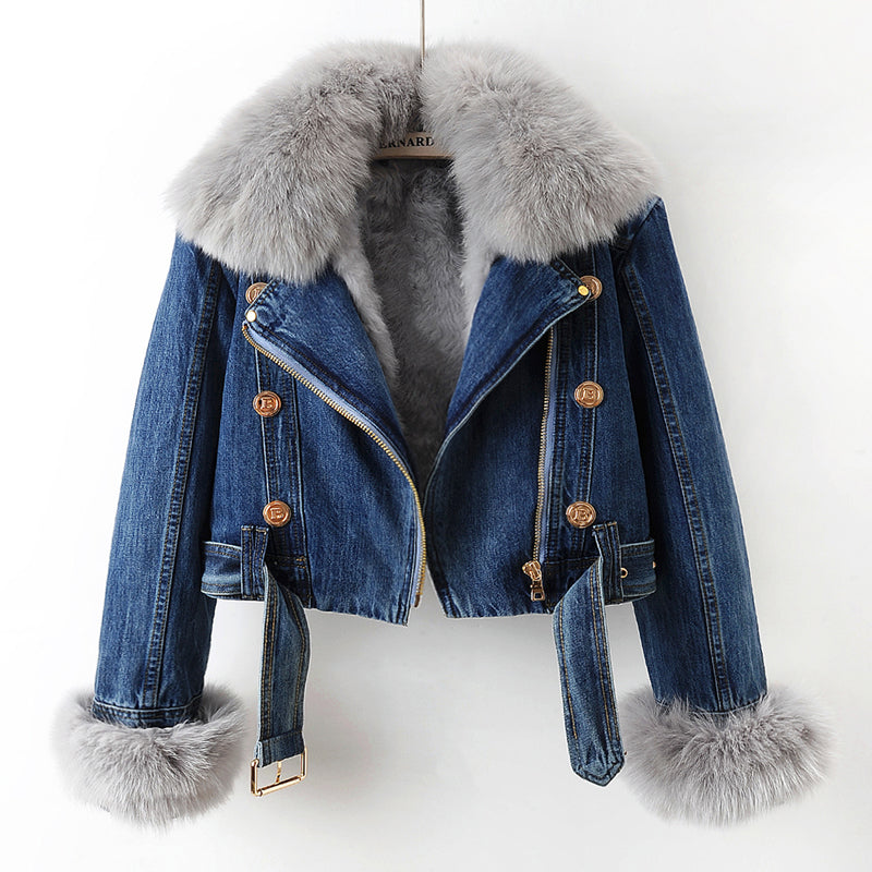 Olivia | Slim Fit Fur Lined Denim Jacket