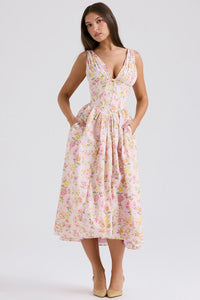 Pink with a floral pattern