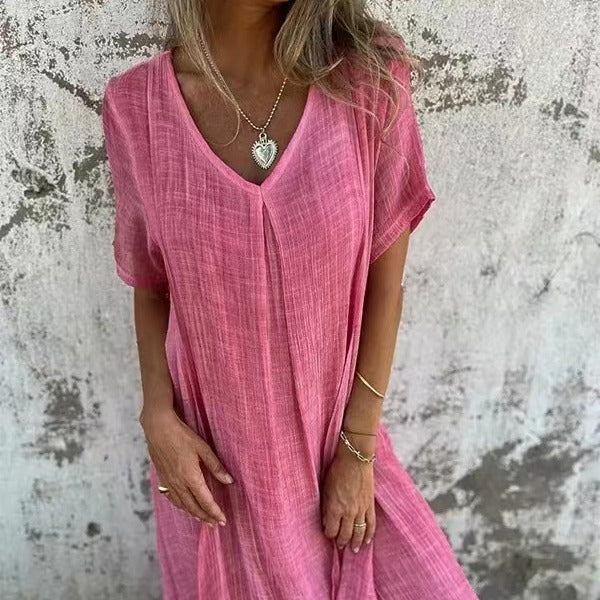 Naia™ | Women’s Airy V-Neck Cotton Linen Dress