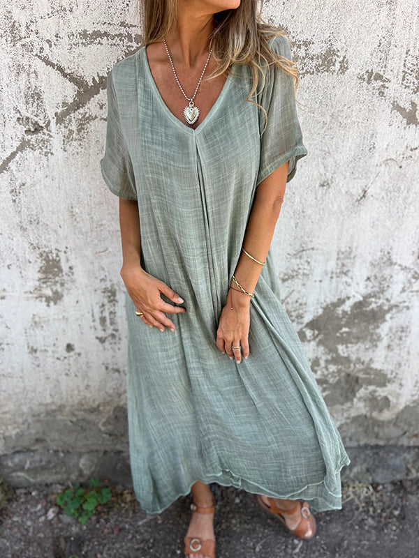 Naia™ | Women’s Airy V-Neck Cotton Linen Dress