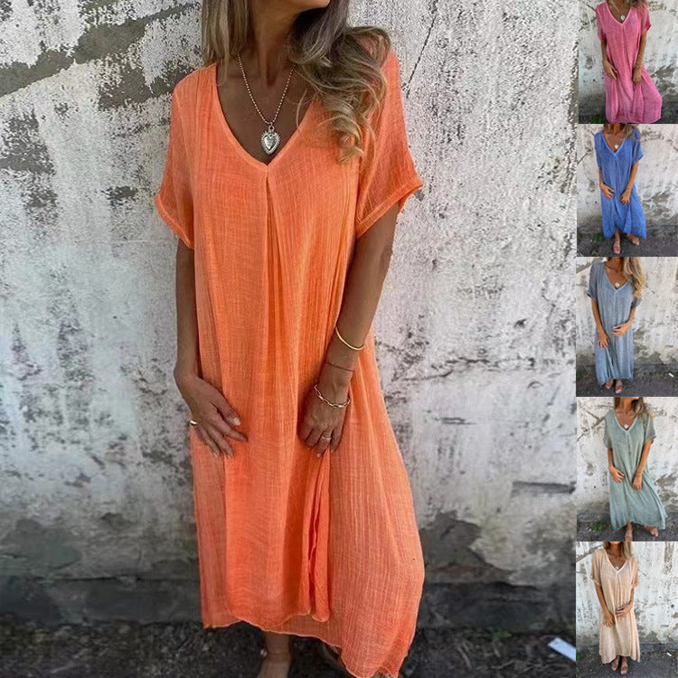 Naia™ | Women’s Airy V-Neck Cotton Linen Dress