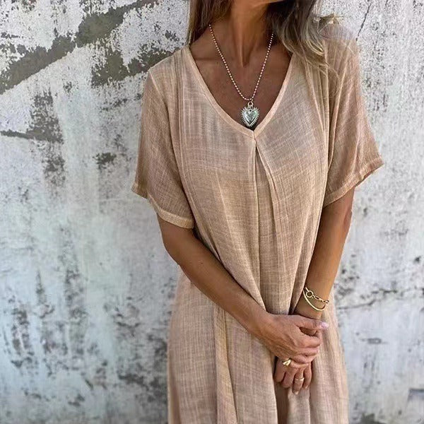 Naia™ | Women’s Airy V-Neck Cotton Linen Dress