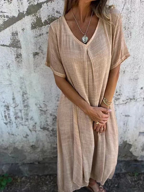 Naia™ | Women’s Airy V-Neck Cotton Linen Dress