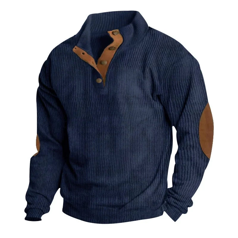 Caleb™ | Corduroy Button-Collar Pullover Sweater
