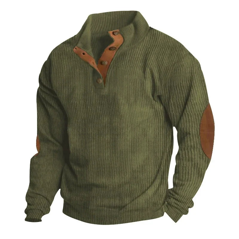 Caleb™ | Corduroy Button-Collar Pullover Sweater