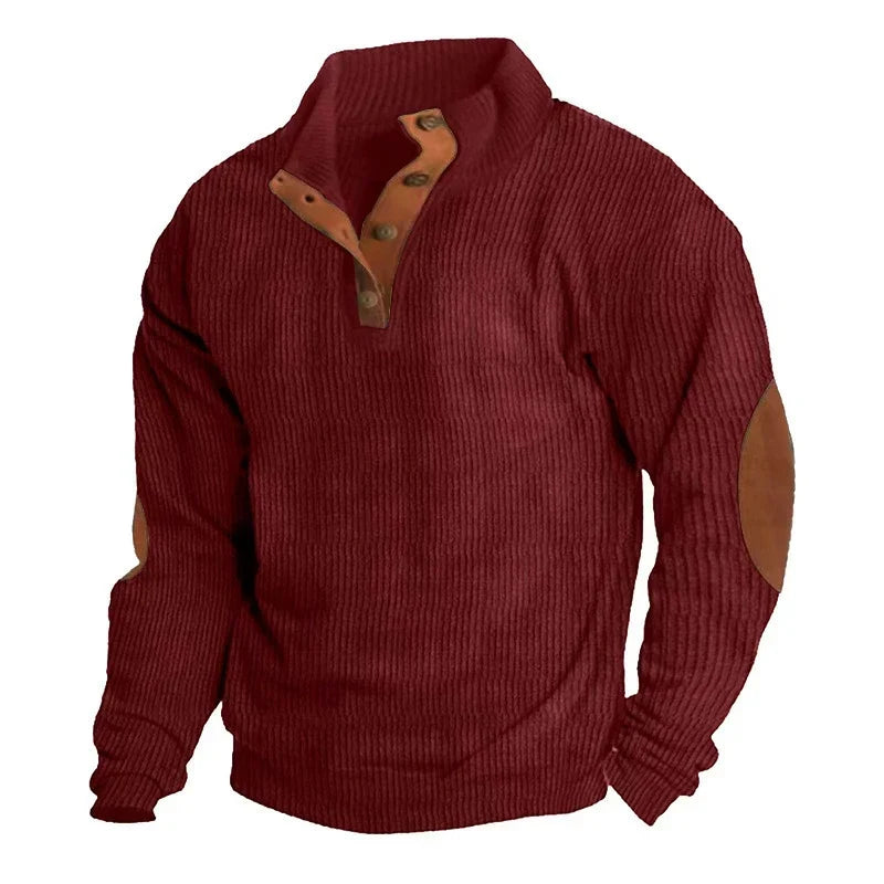 Caleb™ | Corduroy Button-Collar Pullover Sweater