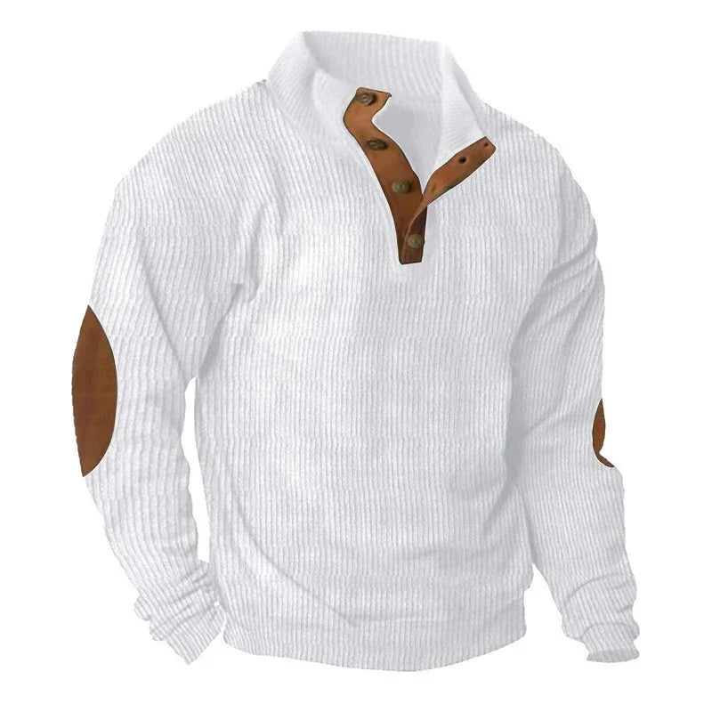 Caleb™ | Corduroy Button-Collar Pullover Sweater