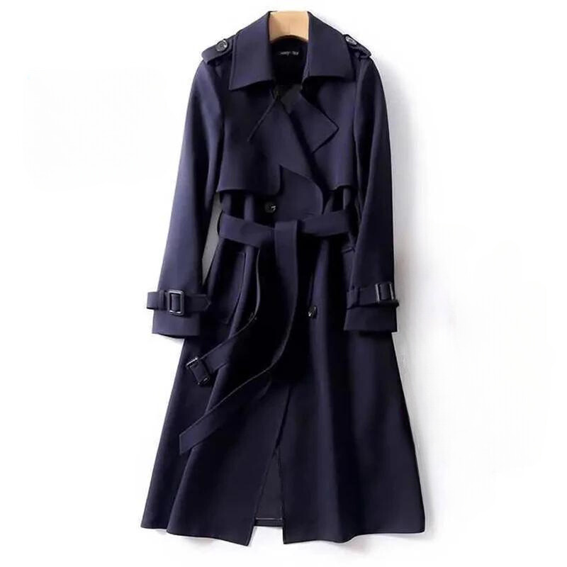 Avery | Double-Breasted Long Trench Coat with Belt