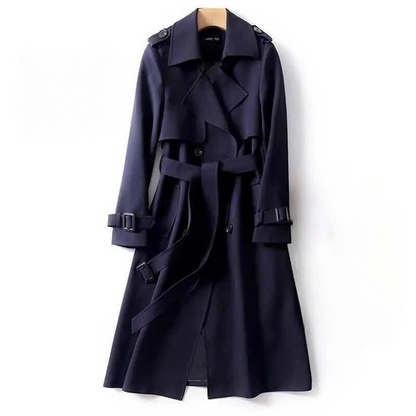 Avery | Double-Breasted Long Trench Coat with Belt