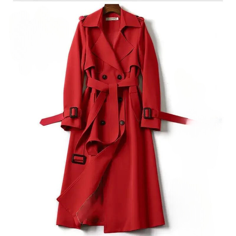 Avery | Double-Breasted Long Trench Coat with Belt