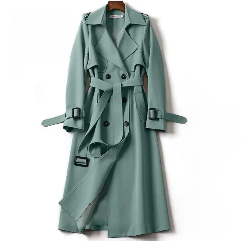 Avery | Double-Breasted Long Trench Coat with Belt