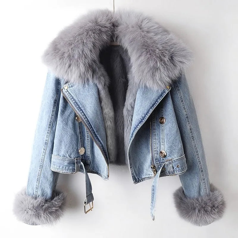 Olivia | Slim Fit Fur Lined Denim Jacket