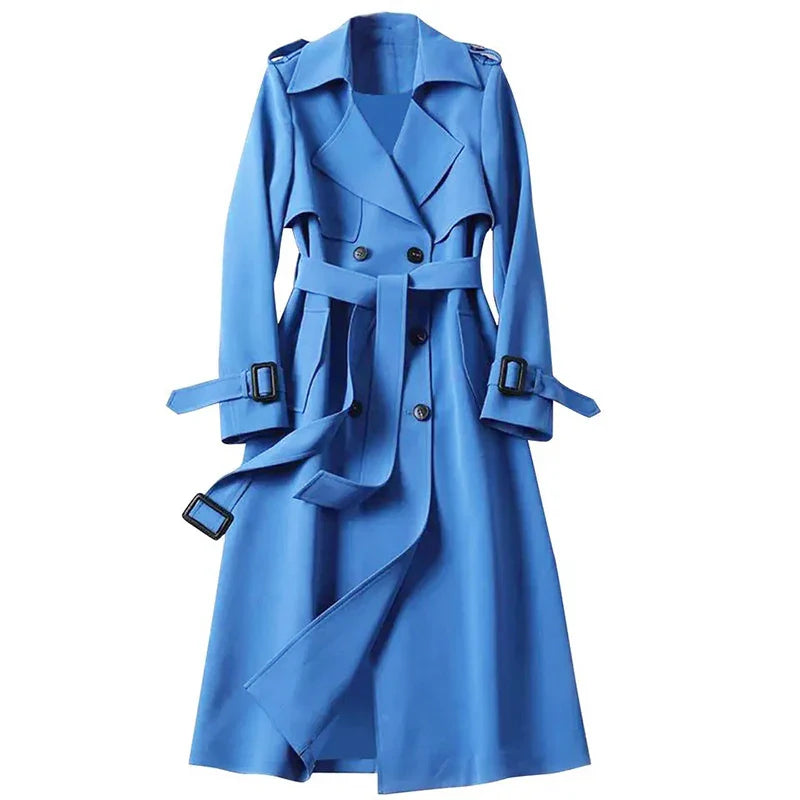 Avery | Double-Breasted Long Trench Coat with Belt
