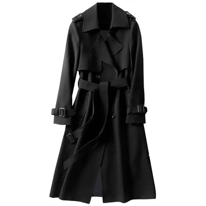 Avery | Double-Breasted Long Trench Coat with Belt