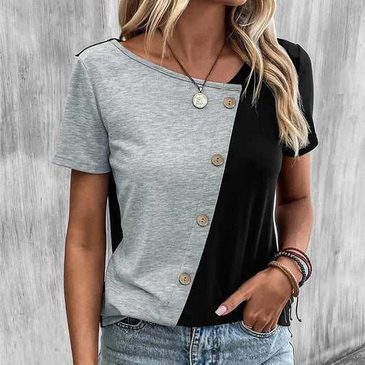Mila | Classic Button-Up Asymmetrical T-Shirt
