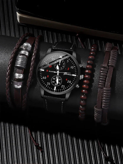 4-Piece Set with Fashion Watch and Bracelets