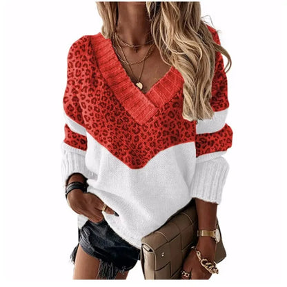 Harper™ | Leopard V-Neck Sweater with Color Blocks