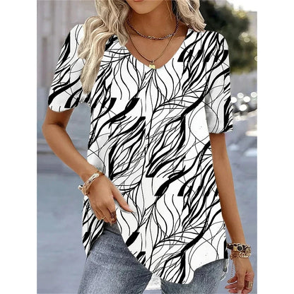 Elara | Summer V-Neck Striped Graphic T-Shirt